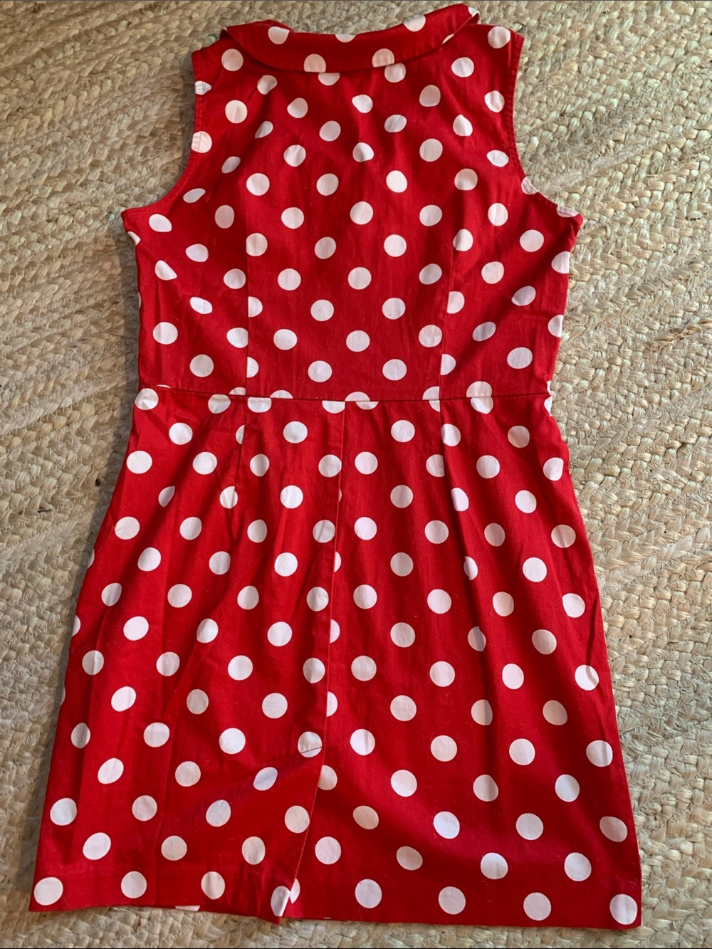 Sleeveless Vintage Inspired Red Polka Dot Mini Dress with Peter Pan Collar - Picture 8 of 11